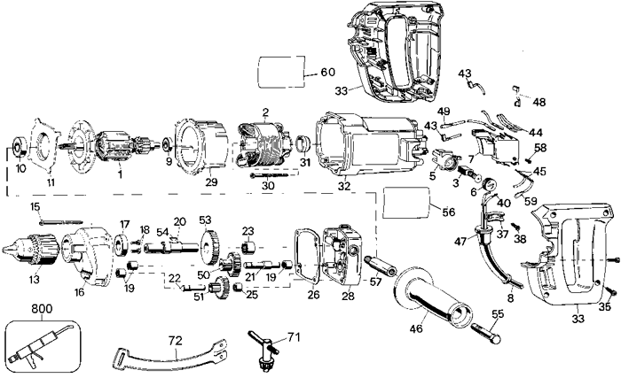 DeWalt DW140 Type 1 Parts - Spade Handle Drill