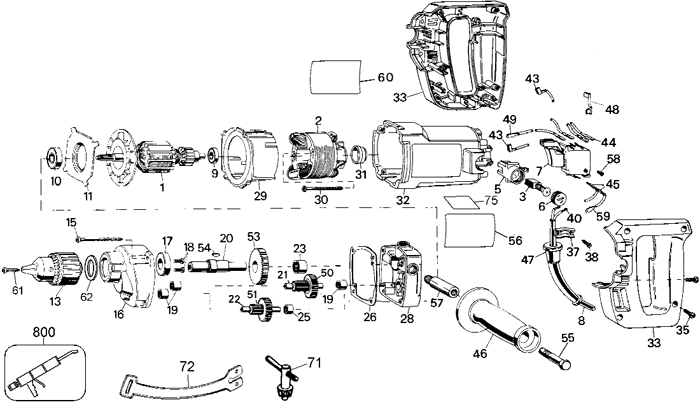 DeWalt DW140 Type 2 Parts - Spade Handle Drill