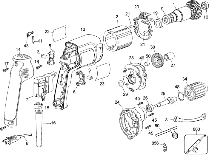 DeWalt DW217 Type 1 Parts - VSR Drill