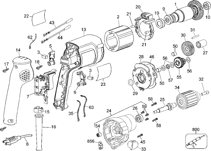 DeWalt DW222 Type 3 Parts - VSR Drill