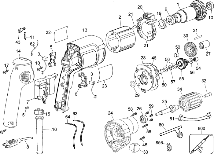 DeWalt DW223B2 Type 1 Parts - VSR Drill