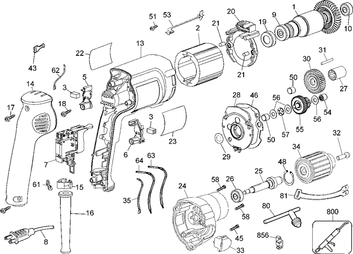 DeWalt DW223G Type 2 Parts - VSR Drill