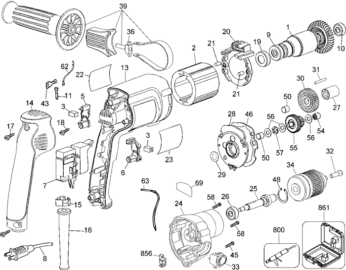 DeWalt DW236K Type 1 Parts - VSR Drill