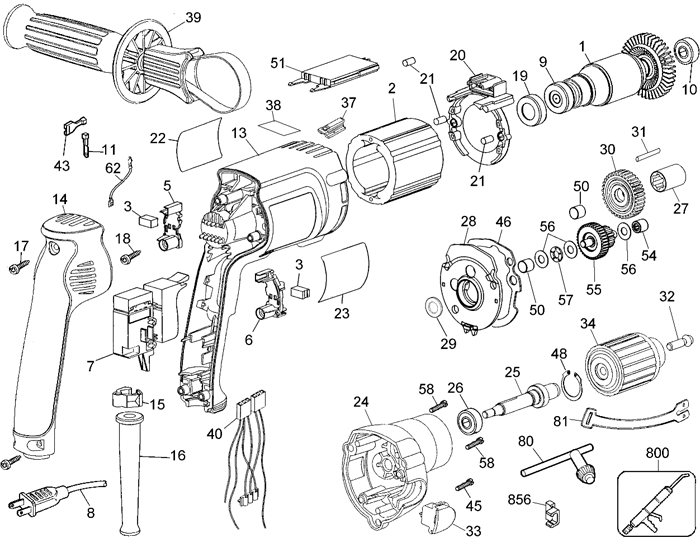 DeWalt DW239 Type 1 Parts - VSR Drill