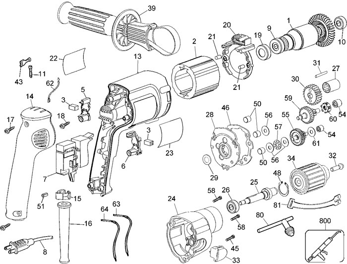 DeWalt DW245B3 Type 1 Parts - VSR Drill