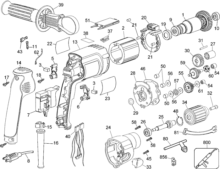 DeWalt DW249 Type 1 Parts - VSR Drill