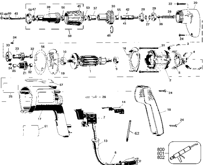 DeWALT DW254 Screwdriver Parts (Type 1)