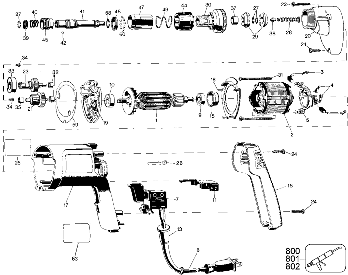 DeWALT DW264 Screwdriver Parts (Type 1)