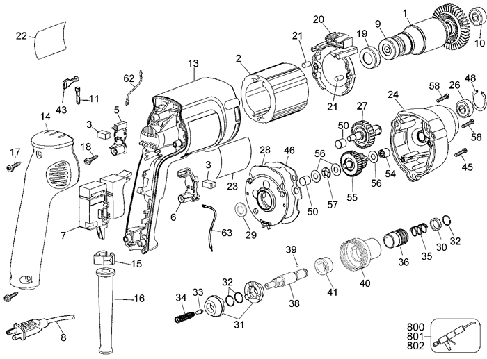 DeWALT DW281 Positive-Clutch Screwdriver Parts (Type 1)