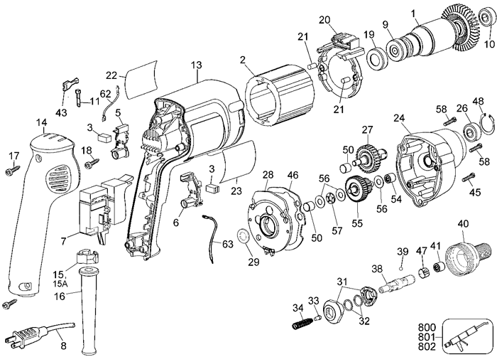 DeWALT DW284 Positive-Clutch Screwdriver Parts (Type 1)