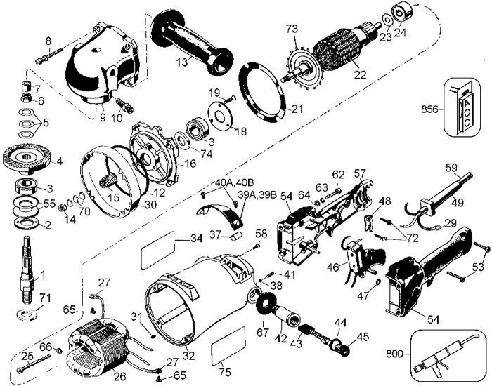 DeWALT DW488 Sander/Grinder Parts (Type 1)