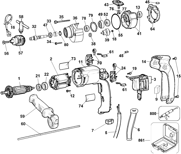 DeWalt dw511k 3 Parts - Hammerdrill