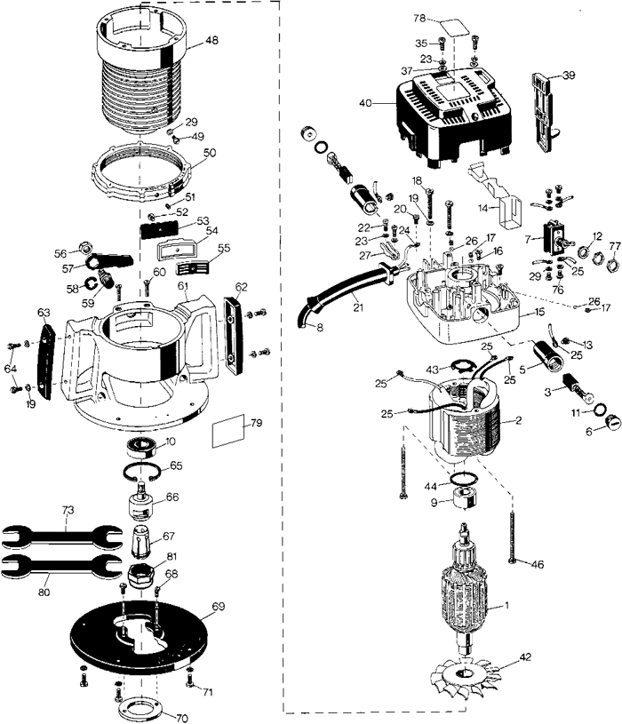 DeWALT DW628 3-1/2 Inch Fixed Base Router Parts (Type 1)