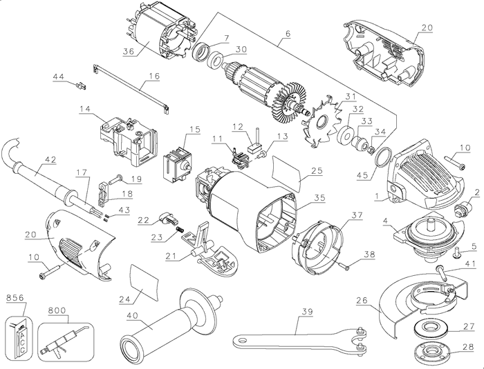 DeWALT DW802 Angle Grinder Parts (Type 1)