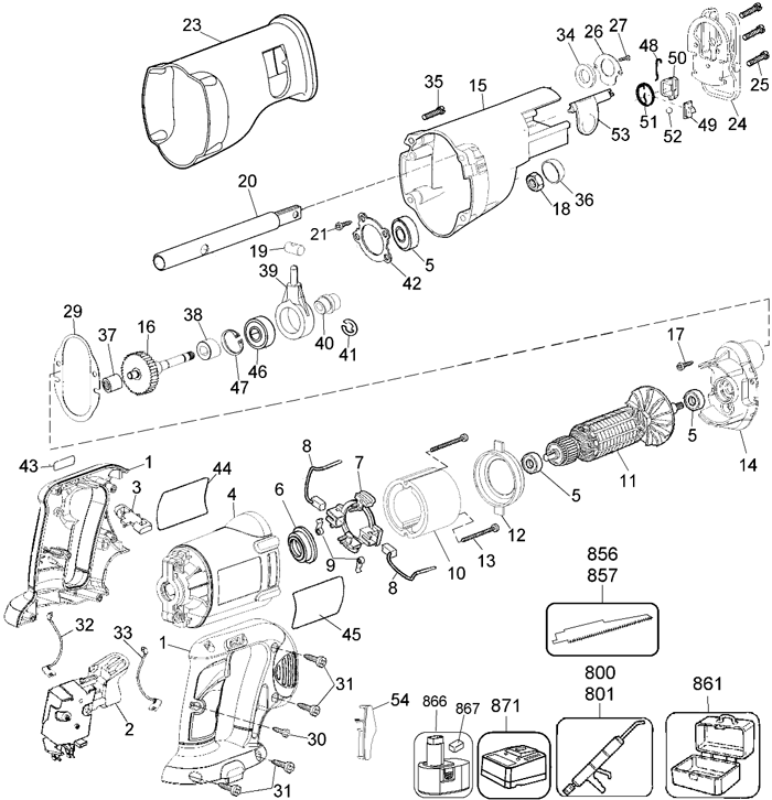 DeWALT DW938 Cordless Reciprocating Saw Parts (Type 3)