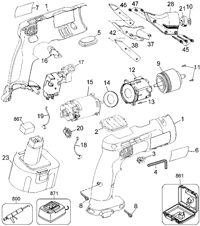 Dewalt DW940 Cordless Shear Parts (Type 1)