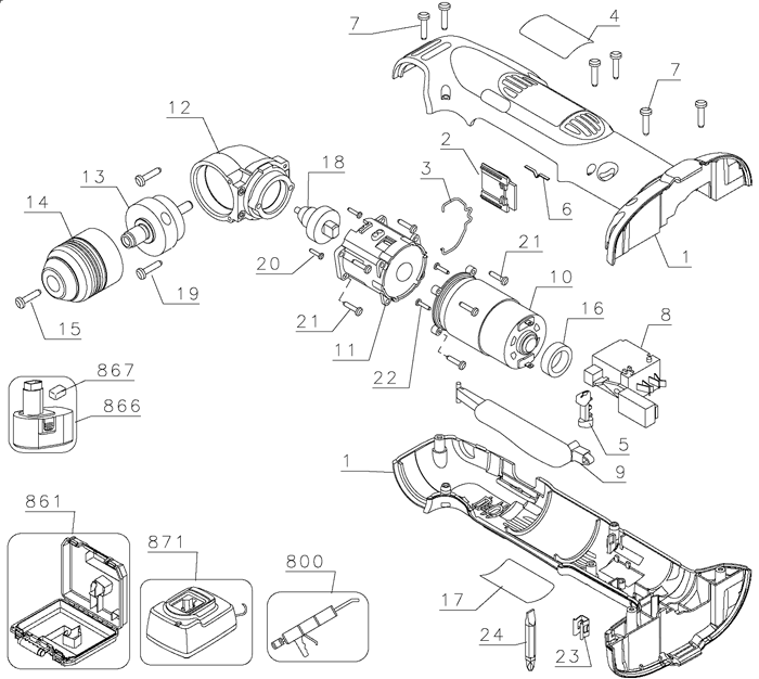 DeWalt DW960K2 Type 1 Parts - Cordless Right-Angle Drill