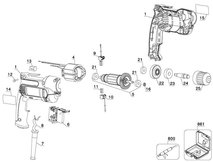 DeWalt DWD110K Type 1 Parts - VSR Drill