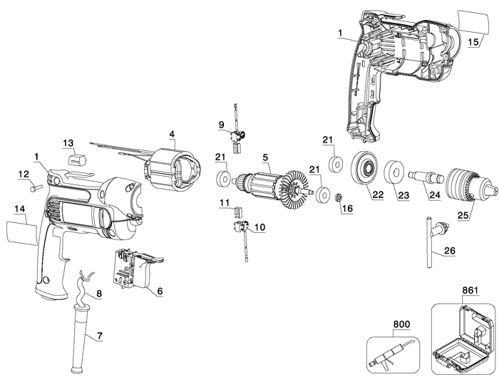 DeWalt DWD112AR Type 1 Parts - VSR Drill