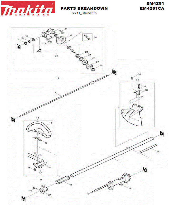 Makita em4251 Parts - Grass Trimmer