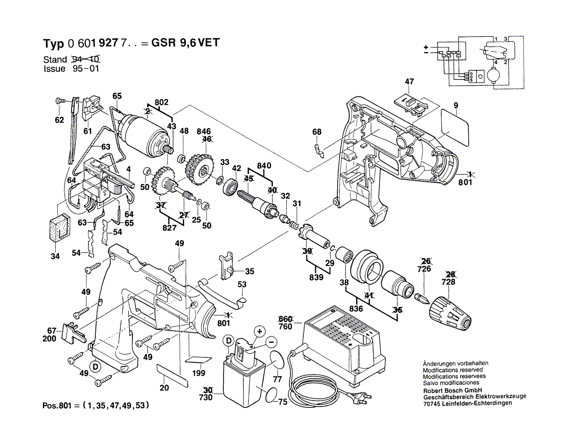 Bosch gsr-9,6-vet - 0601927734 Tool Parts