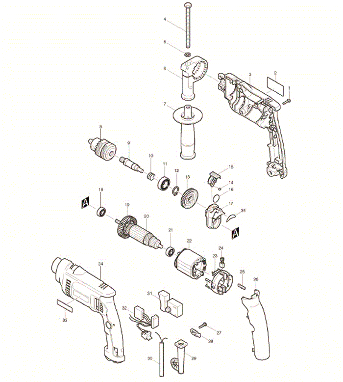 Makita hp1620f Parts - Hammer Drill