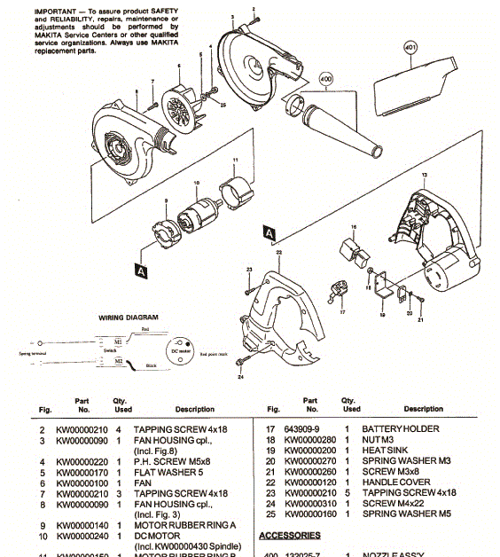 Makita ub121dz Parts - 12v Cordless Blower