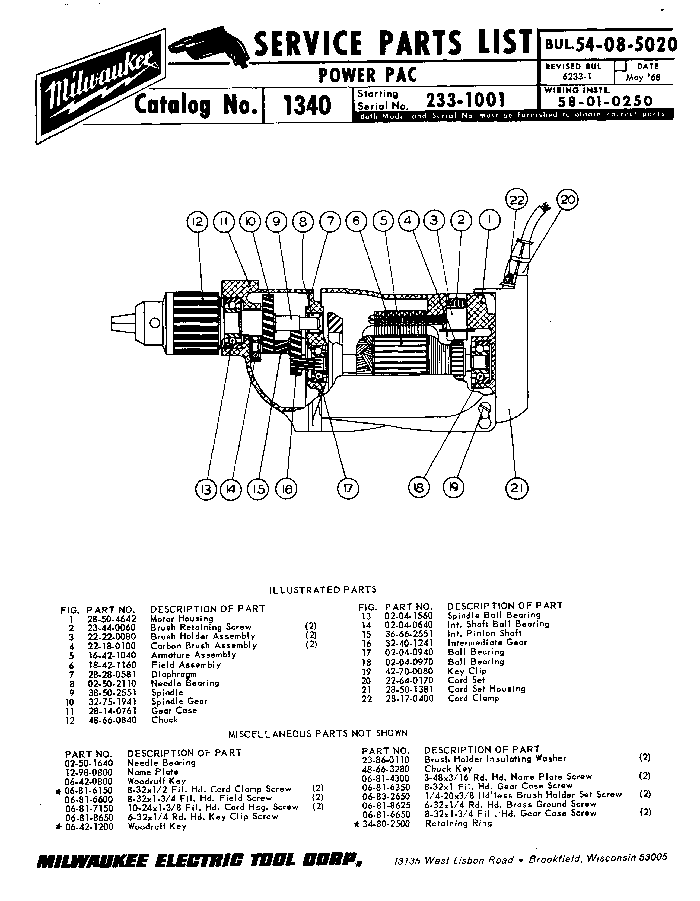 Milwaukee 1340 2331001 Parts Power Pac Milwaukee Cordless Drill