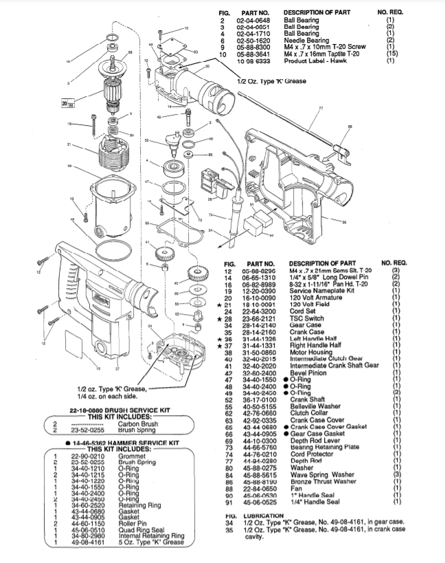 Milwaukee 5362 1 707b Parts 1 Hawk Rotary Hammer Milwaukee Rotary Hammers Parts Milwaukee 