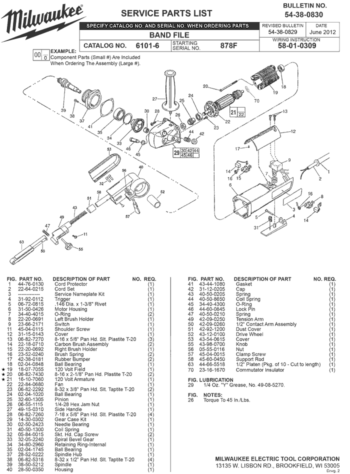 Milwaukee 6101-6 878f Parts - Band File Parts - Milwaukee Bandfile ...