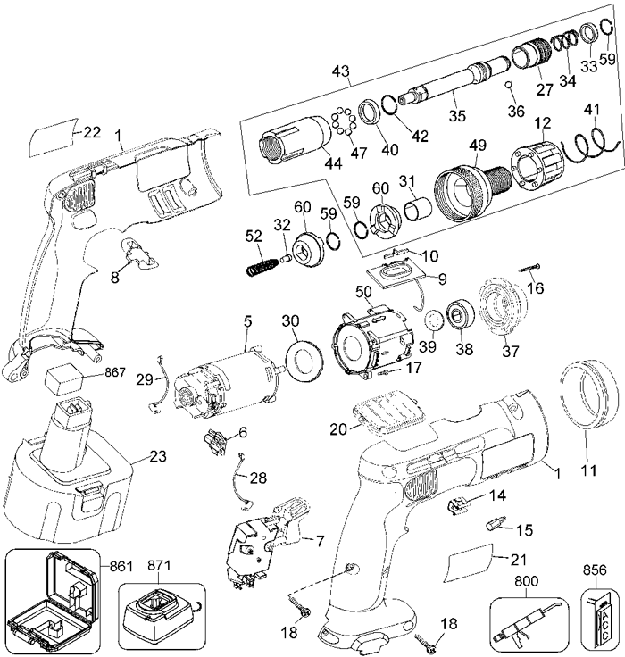 DeWALT DW969 Cordless Screw Gun Parts Type 1 DeWALT Screwdriver