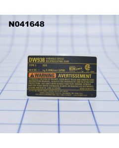 Dewalt NAMEPLATE N041648