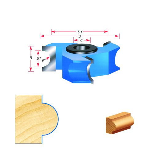 Amana Tool 929 Carbide Tipped 3-Wing Bullnose 1/2 R x 1 Bead R x 2-5/8 D x 1-1/2 CH x 1/2 & 3/4 Bore Shaper Cutter