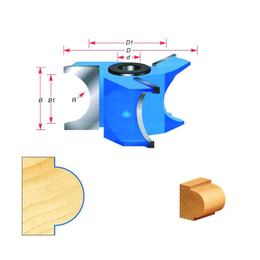 Amana Tool 932 Carbide Tipped 3-Wing Stair Tread 9/16 R x 3-3/8 D x 1-1/2 CH x 1/2 & 3/4 Bore Shaper Cutter