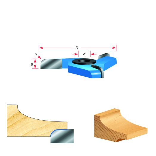 Amana Tool 980 Carbide Tipped 3-Wing Raised Panel Back Cutter w/BB Rub Collar 1/4 R x 3-1/2 D x 1/2 CH x 1/2 & 3/4 Bore Shaper Cutter