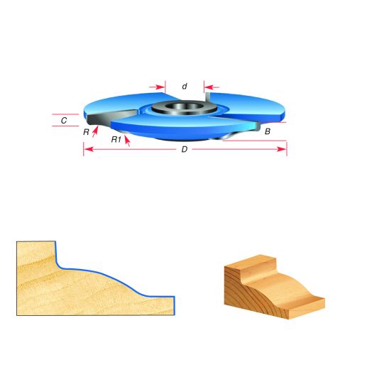 Amana Tool SC502 Carbide Tipped 3-Wing Ogee Raised Panel 5-1/2 D x 5/8 CH x 1 & 1-1/4 Bore Shaper Cutter for 3/4 Material